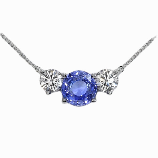 3 Stone Sapphire & Diamond Pendant Necklace