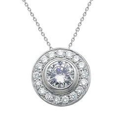 Round Shaped Diamond Pendant Necklace Bezel Set 3 Ct. White Gold 14K
