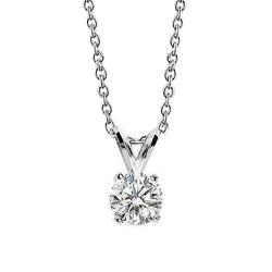 Round Solitaire Diamond Pendant Necklace 0.75 Carat Prong Set WG 14K