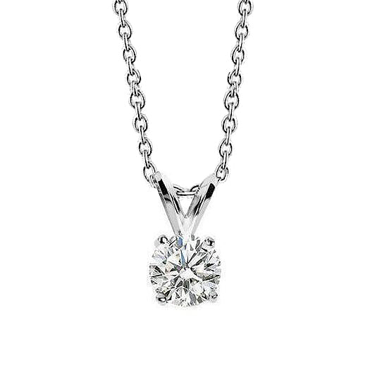 Round Solitaire Natural Earth Mined Diamond Pendant Necklace 0.75 Carat Prong Set WG 14K