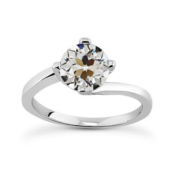 Round Solitaire Old Mine Cut Diamond Ring Tension Style 2 Carats