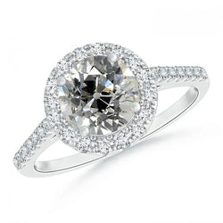 Round Solitaire Old Mine Cut Diamond Ring With Accents 2.50 Carats