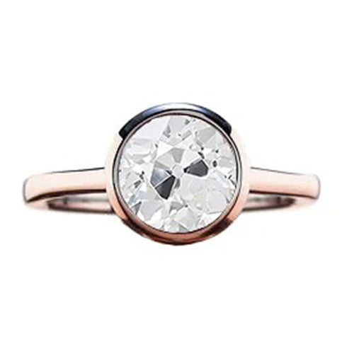 Round Solitaire Ring Old Mine Cut Genuine Natural Earth Mined Diamond Bezel Set 1 Carat Gold 14K