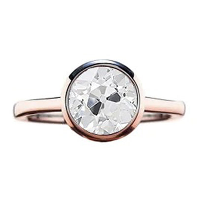 Round Solitaire Ring Old Mine Cut Genuine Natural Earth Mined Diamond Bezel Set 1 Carat Gold 14K