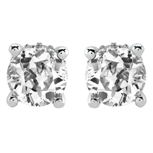 Round Solitaire Stud Earrings 5 Ct. Old Cut White Gold 14K