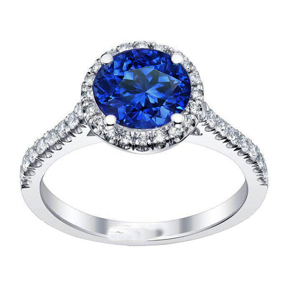 Round Sri Lanka Blue Sapphire Halo Diamond Ring  Gold