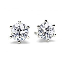 Round Stud Diamond Earrings 3 Carats Old Miner White Gold
