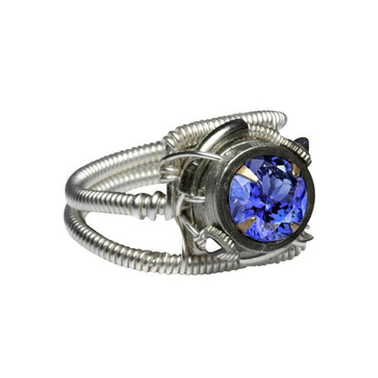 Natural Real ( Not Lab Grown )  Round Tanzanite Aaa Antique Style White Gold Ring 2 Carat