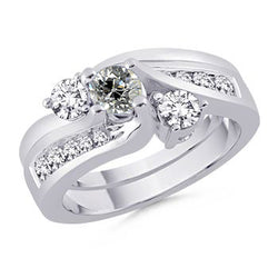 Round Wedding Old Mine Cut Real Natural Earth Mined Diamond Ring Set 3 Stone Style 3.25 Carats