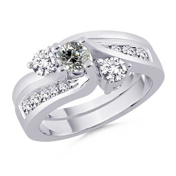Round Wedding Old Miner Diamond Ring Set