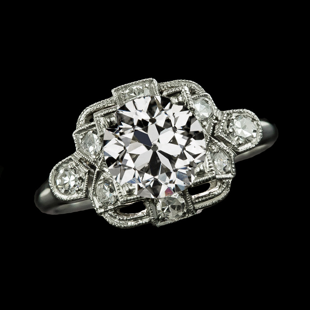 Round Wedding Ring Old Mine Cut Diamonds 