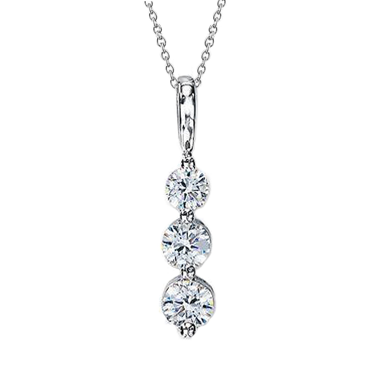Round White Natural Earth Mined Diamond Journey Necklace Pendant 1.9 Carat White Gold 14K