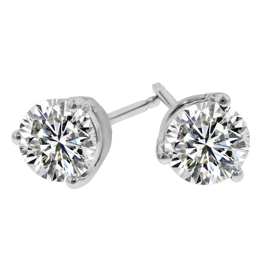 Round 2.00 Carats GIA Certified Lab Grown Diamonds Studs Earrings Gold White 14K