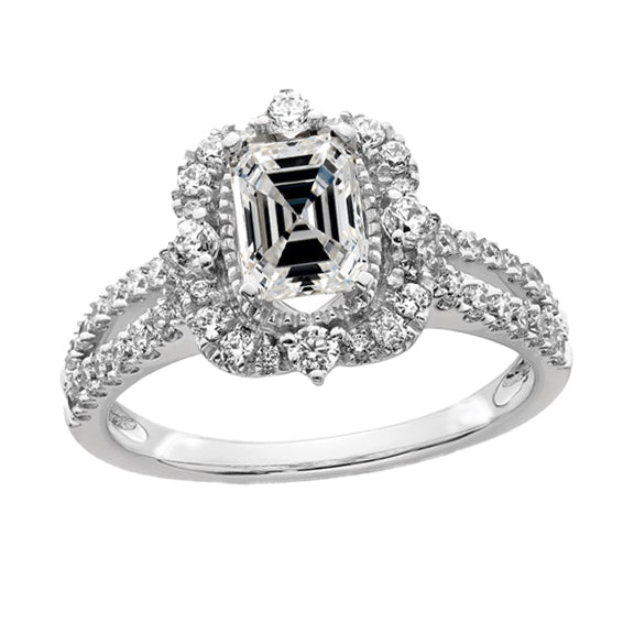 Round & Asscher Diamond Halo Ring