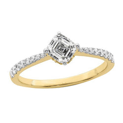 Round & Asscher Diamond Solitaire Ring Tapered Shank 3.25 Carats
