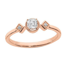 Round & Asscher  Diamond Three Stone Ring Prong Set 2 Carats Rose Gold