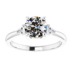 Round & Baguette Old Mine Cut Genuine Natural Earth Mined Diamond Ring Tapered Shank 3 Carats