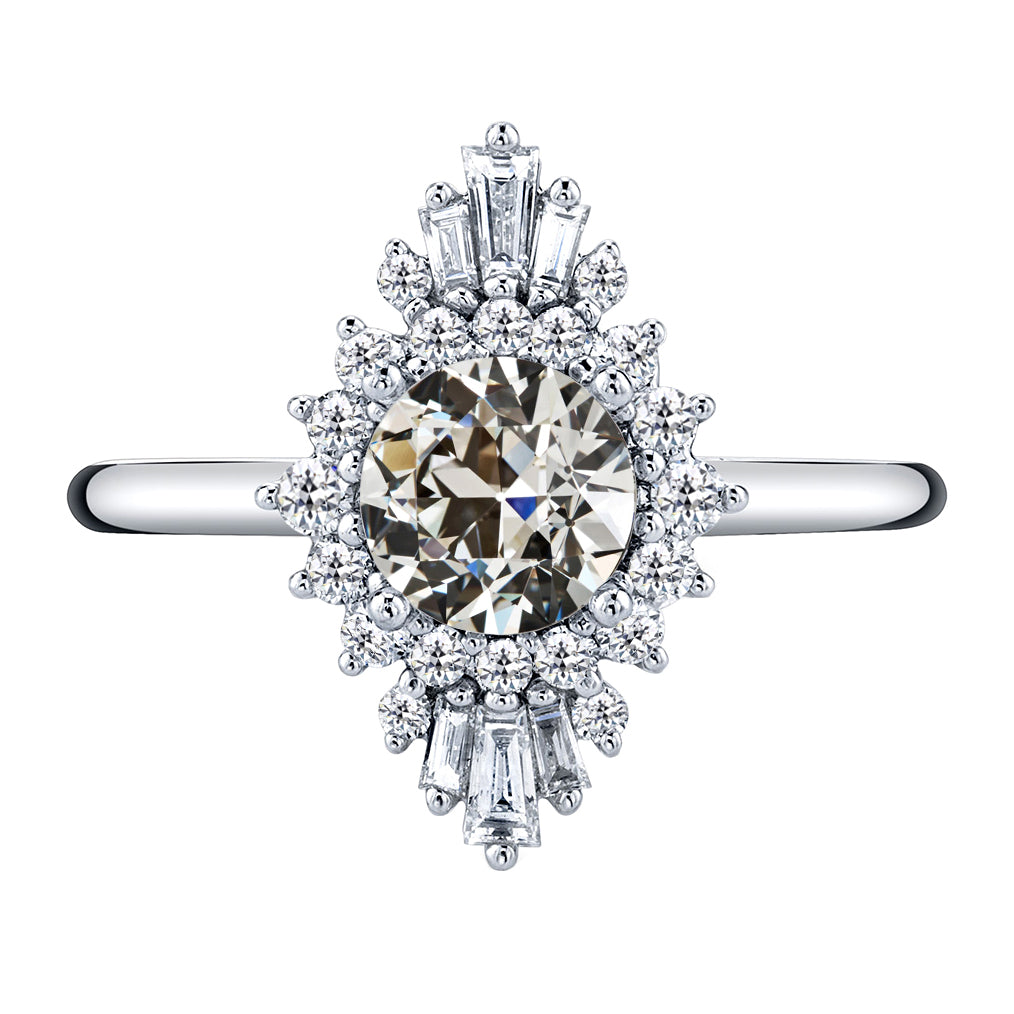 Round & Baguettes Old Cut Diamond Halo Anniversary Ring 4 Carats