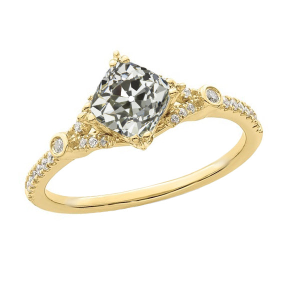 Round & Cushion Old Mine Cut Diamond Ring