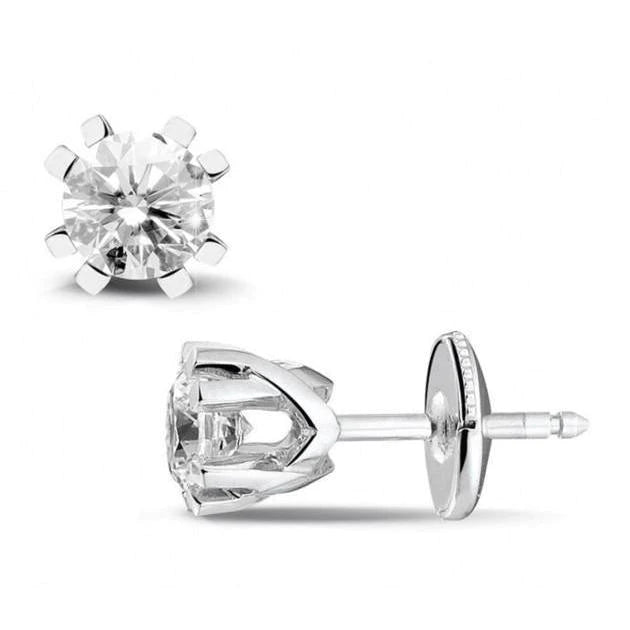 Round Cut 2 Ct GIA Certified Lab Grown Diamond Ladies Studs Crown Setting 14K White Gold
