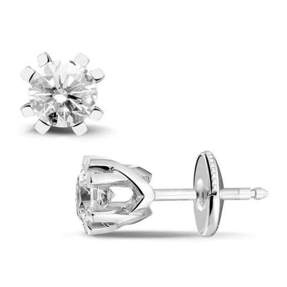 Round Cut 2 Ct GIA Certified Lab Grown Diamond Ladies Studs Crown Setting 14K White Gold