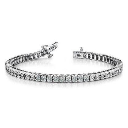 Round Cut 5 Carats Lab Grown Diamonds Bezel Tennis Bracelet White Gold 10K