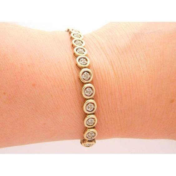 Round Cut 6 Carat Lab Grown Diamond Ladies Tennis Bracelet Yellow Gold 10K