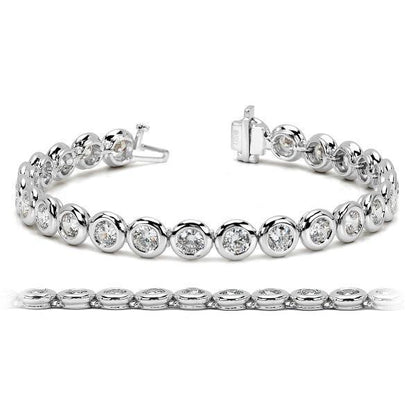 Round Cut Lab Grown Diamond Tennis Bracelet Bezel Set 7.50 Carat White Gold