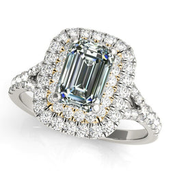 Round & Emerald Diamond Double Halo Ring 6.50 Carats 14K Gold