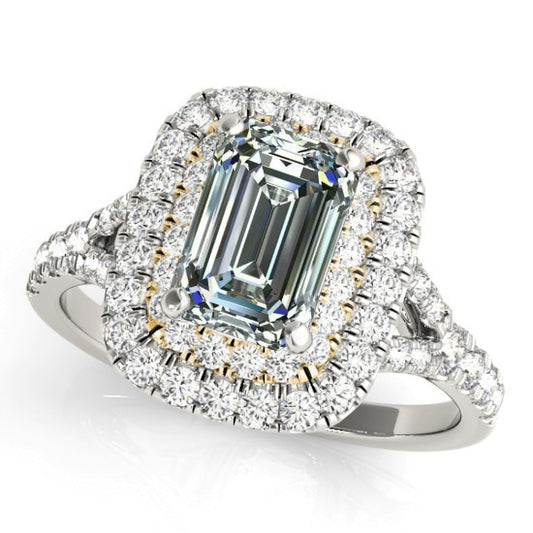 Round & Emerald Diamond Double Halo Ring