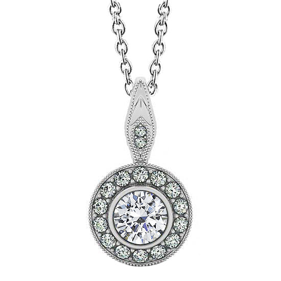 Round GIA Certified Lab Grown Diamond 1.50 Carat Pendant Necklace Without Chain White Gold 14K
