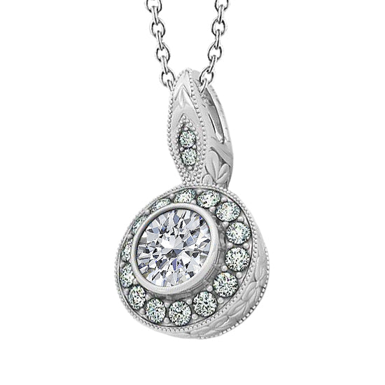 Round GIA Certified Lab Grown Diamond 1.50 Carat Pendant Necklace Without Chain White Gold 14K