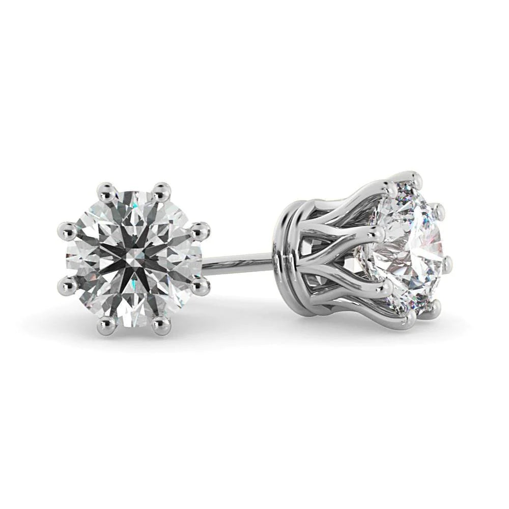 Round GIA Certified Lab Grown Diamond Stud Earrings Crown Setting 3 Carat 8 Prong Set