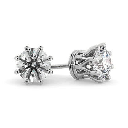 Round GIA Certified Lab Grown Diamond Stud Earrings Crown Setting 3 Carat 8 Prong Set