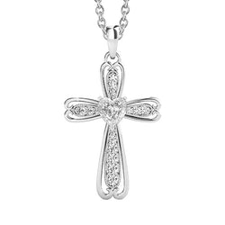 Round & Heart Old Miner Cross Natural Earth Mined Diamond Pendant 2 Carats With Chain 14K