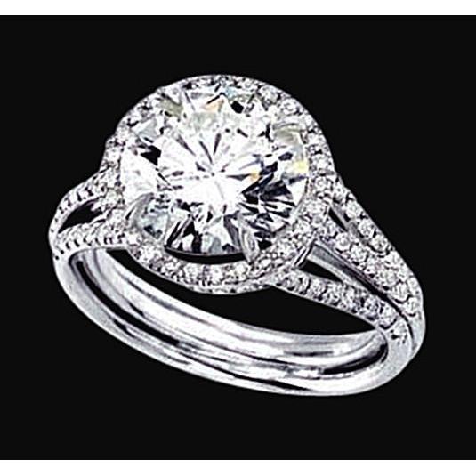 Round Lab Grown Diamond 3 Row Engagement Halo Ring 2.90 Carat White Gold 14K Halo Ring