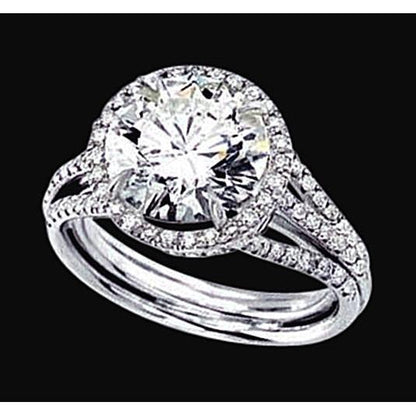 Round Lab Grown Diamond 3 Row Engagement Halo Ring 2.90 Carat White Gold 14K Halo Ring