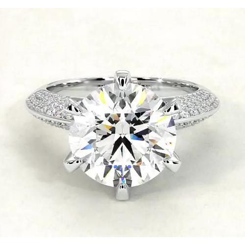 Round Lab Grown Diamond Engagement Ring 7.50 Carats Pave Style White Gold 14K Solitaire Ring with Accents