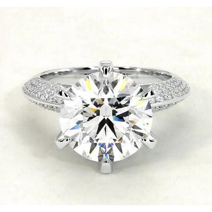 Round Lab Grown Diamond Engagement Ring 7.50 Carats Pave Style White Gold 14K Solitaire Ring with Accents