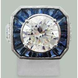 Real Round Diamonds & Sri Lanka Sapphire Ring 6.50 Carats White Gold 14K