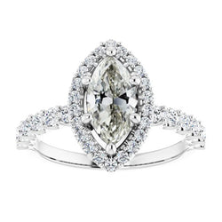 Round & Marquise Old Cut Diamond Halo Ring 6 Prong Set 6.25 Carats