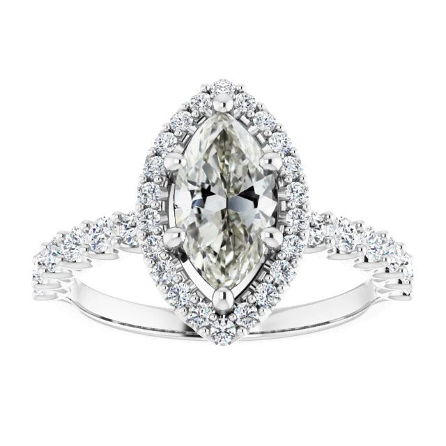 Round & Marquise Old Cut Diamond Halo Ring