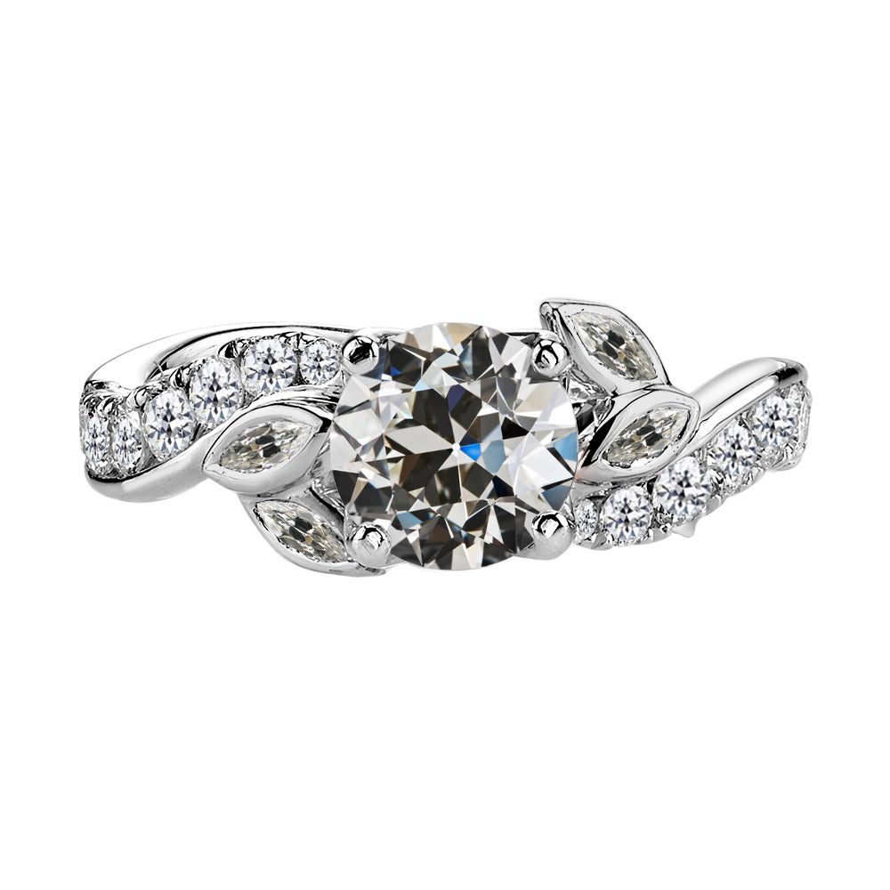 Round & Marquise Old Cut Diamond Solitaire Ring With Accent 3.50 Carat