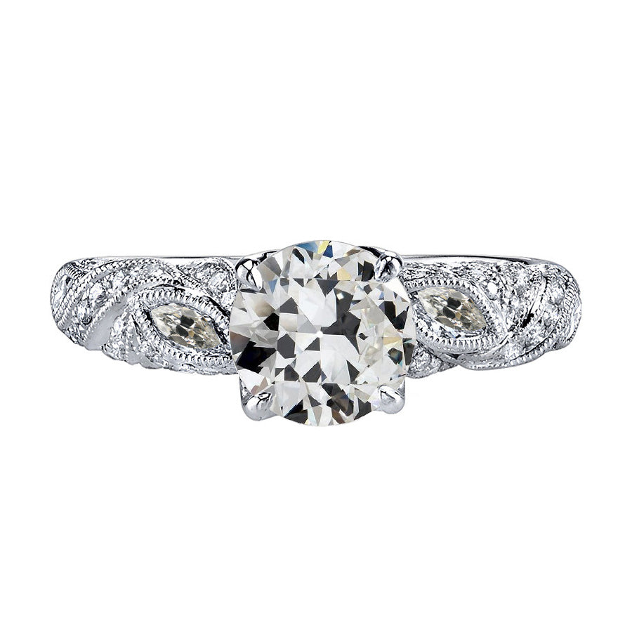 Round & Marquise Old Cut Filigree Diamond Engagement Ring 2.50 Carats