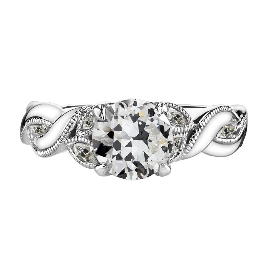 Round & Marquise Old Cut Milgrain Diamond Infinity Shank Ring 3 Carats