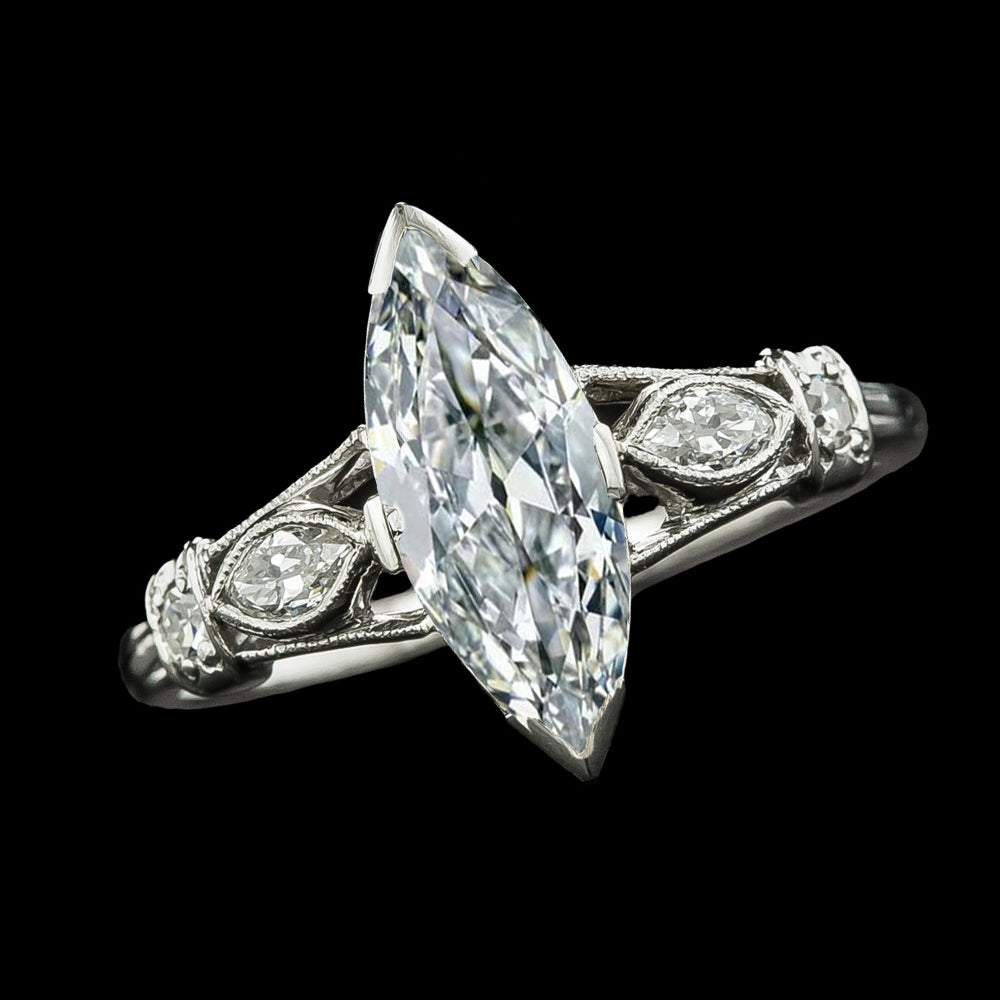 Round & Marquise Old Miner Diamond Ring 5 Stone 5.50 Carats