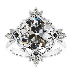 Real  Round Old Cut Diamond Engagement Ring Star Style Gold 7 Carats