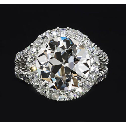 Round Old European Lab Grown Diamond Split Shank Anniversary Ring 10 Carats