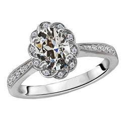 Round & Oval Old Cut Diamond Halo Ring Flower Style 6 Carats
