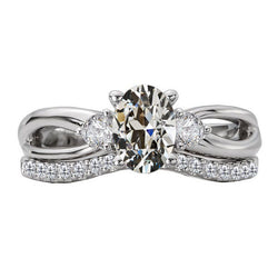 Round & Oval Old Cut Diamond Wedding Ring Set Infinity Shank 6 Carats